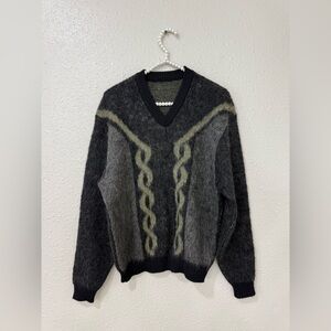 VTG Men's 60s Black & Grey Mohair Shag Cardigan Sweater 1960s Puritan Sz Medium